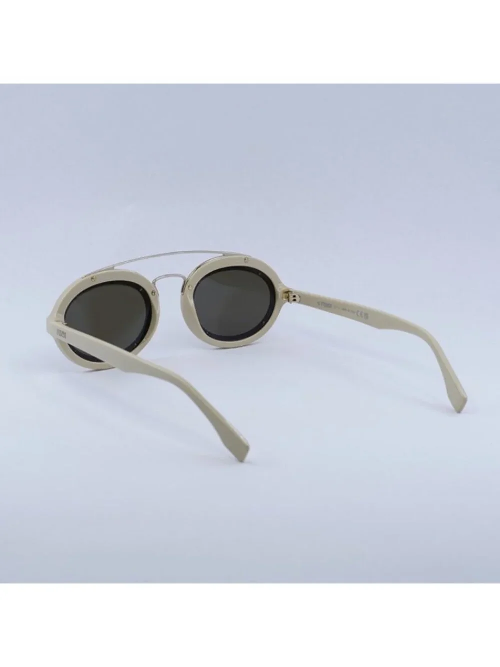 Fendi FE40094I 25E Sunglasses Ivory/Gold Oval Frame, Brown Lenses